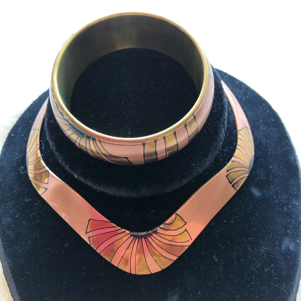 NEW Necklace Bracelet Metal Set Rose Color
